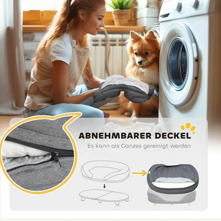 PawHut Hundesofa Hundecouch, Waschbarer Bezug, mit Holzbeinen, für mittelgroße Hunde unter 25 kg, Grau – Bild 4