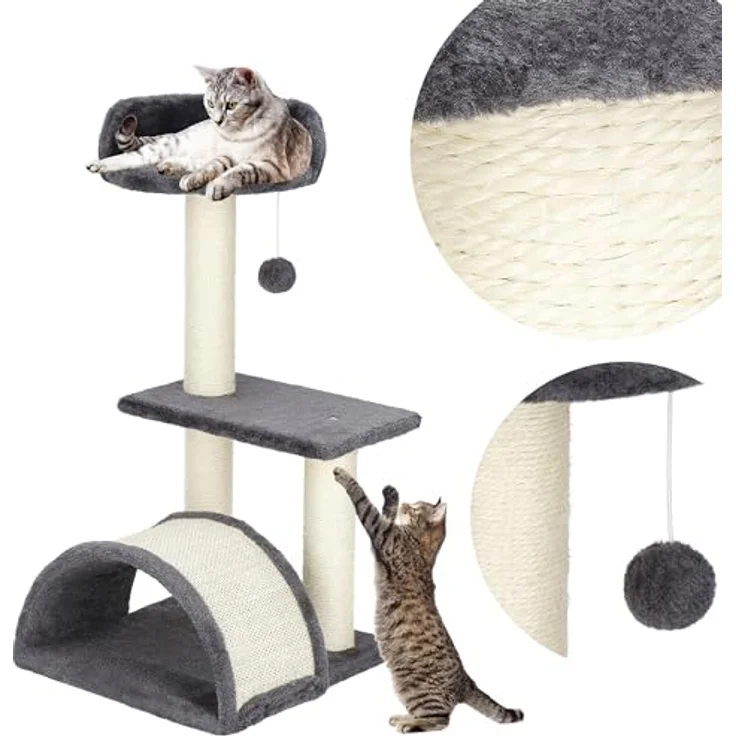 SPRINGOS Katzenbaum mit Sisalpfosten, Plattformen, Brücke und Spielball, 67 cm hoch, ideal zum Krallenwetzen und Spielen – Bild 4