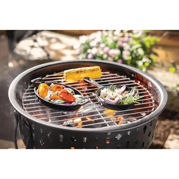 Dekoleidenschaft Grill "Black", tragbarer Holzkohlegrill aus mattschwarz lackiertem Metall, Edelstahl-Grillrost & abnehmbare Haube, Ø 49 cm – Bild 2