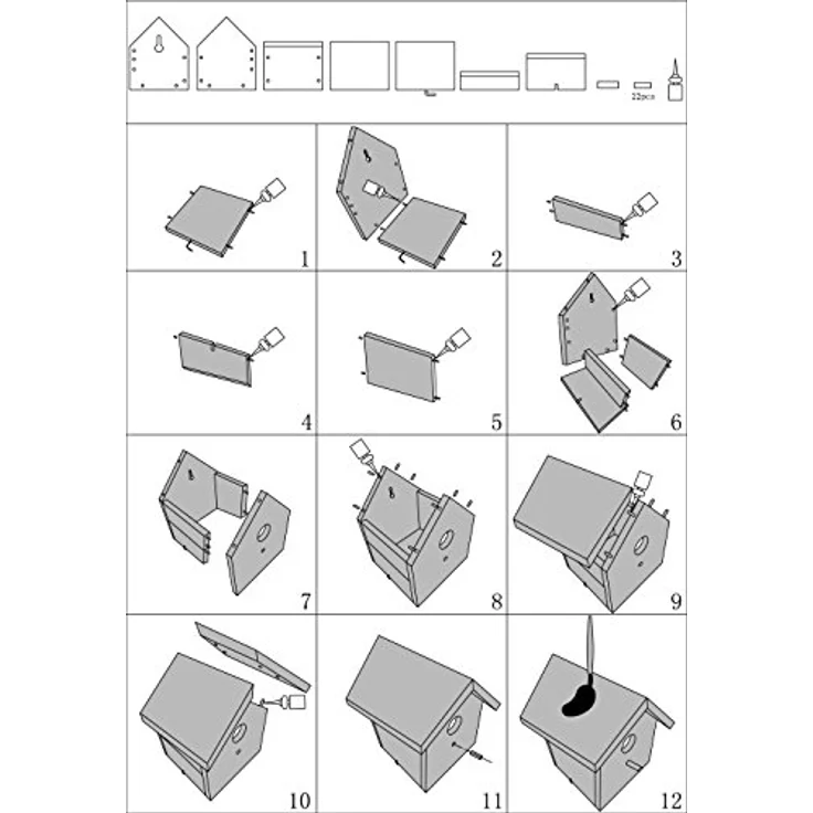 dobar® 22368FSC Nistkasten Bastel-Set - Nistkasten zum Selberbauen und Bemalen - Nisthilfe Bausatz für Wildvögel im DIY-Set - Kleiner Meisenkasten Massivholz inklusive Mal-Set - 17,5 x 15,5 x 20,5 cm – Bild 4
