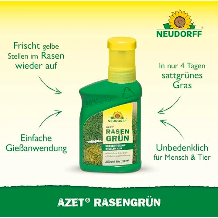Neudorff Azet Rasengrün, Rasendünger zur schnellen Auffrischung gelblich verfärbter Stellen im Rasen, 250 ml – Bild 2