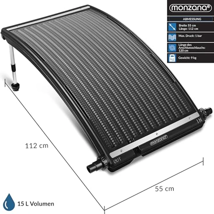 Monzana Sonnenkollektor 110x69x14cm 10000 L-h Höhenverstellbar 32-38mm Anschluss HDPE UV-Beständig Erweiterbar Poolheizung Solar Heizung Warmwasser Schwimmbecken – Bild 4