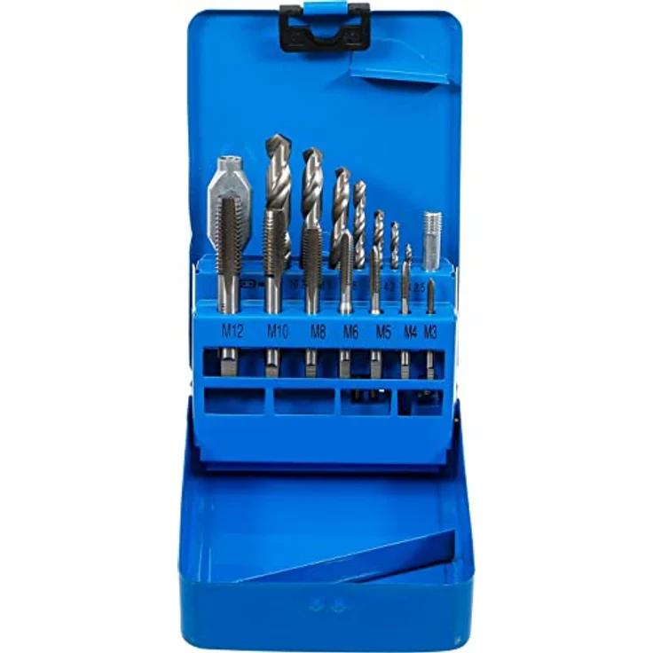 BGS technic Gewindebohrer BGS Gewindeschneid-/HSS-Bohrer-Satz M3-M12, hochwertige HSS-Qualität in kompakter Metall-Klappbox – Bild 1