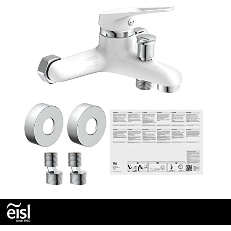 Eisl Wannenfüllarmatur Speed Weiß, geräuscharme 35 mm Kartusche, 1/2 Zoll Brauseabgang, Ausladung 155 mm – Bild 6