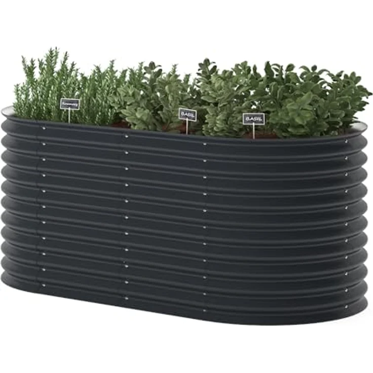 ok-Living Hochbeet Kräuterbeet Gemüsebeet oval 200x100x80cm, anthrazit, verzinkter Stahl, ideal für Kräuter und Gemüseanbau – Bild 1