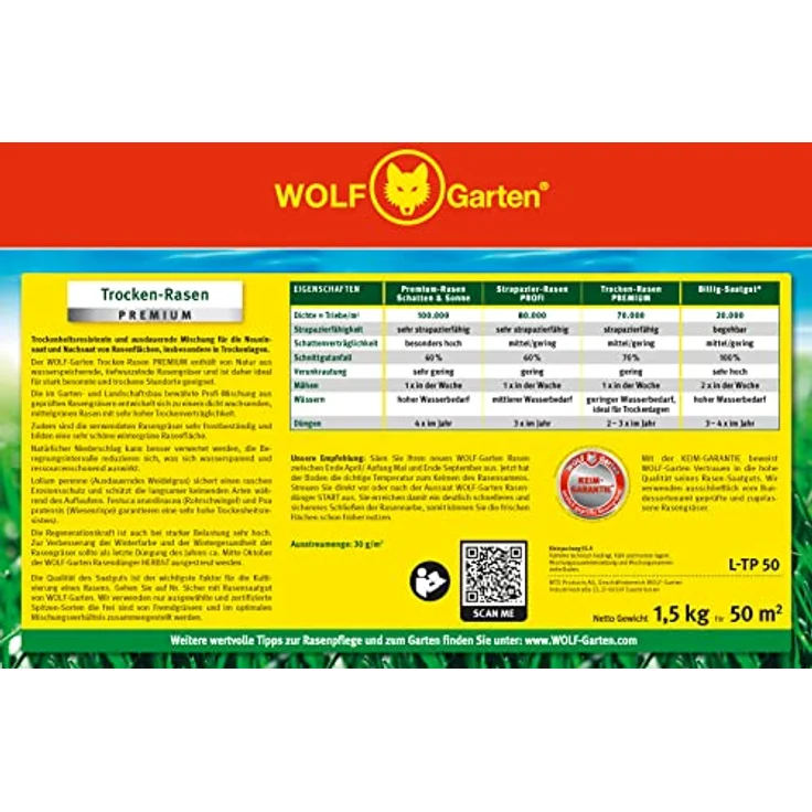 WOLF-Garten Saatgut Trockenrasen Premium - Hitze und Trockenveträglich 1,5 kg für 50 m² – Bild 6