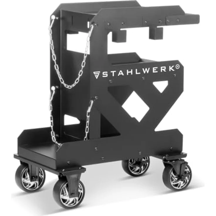 STAHLWERK Schweißwagen SW-600-ST, stabiler 3-Ebenen Gerätewagen mit 1,5 mm Wandstärke, Longlife-Gummirollen, Halterung für Schläuche und Kabel, inkl. Kettensicherung für Gasflaschen, 60 × 38 × 76 cm – Bild 1