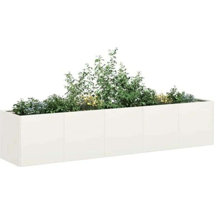 vidaXL Pflanzkübel Weiß 200x40x40 cm Kaltgewalzter Stahl, Outdoor-Hochbeet mit Stützbügeln – Bild 2