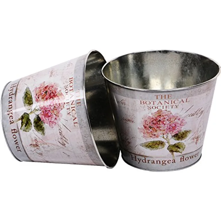 UNUS 2er Set Blumentopf Pflanzentopf Zink Hortensie Übertopf 21cm rosa