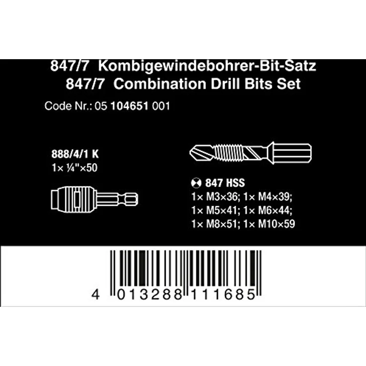Wera 05104651001 Kombigewindebohrer-Bit-Satz 847-7 HSS – Bild 2