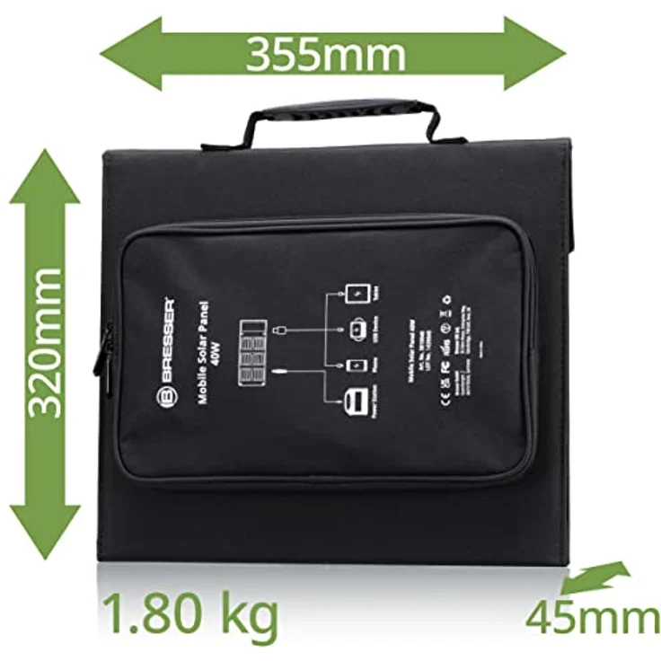 Bresser Mobiles Solarpanel 40W, staub- und wasserabweisend, 3x USB-Ausgänge für Smartphones & Tablets, schwarz – Bild 6