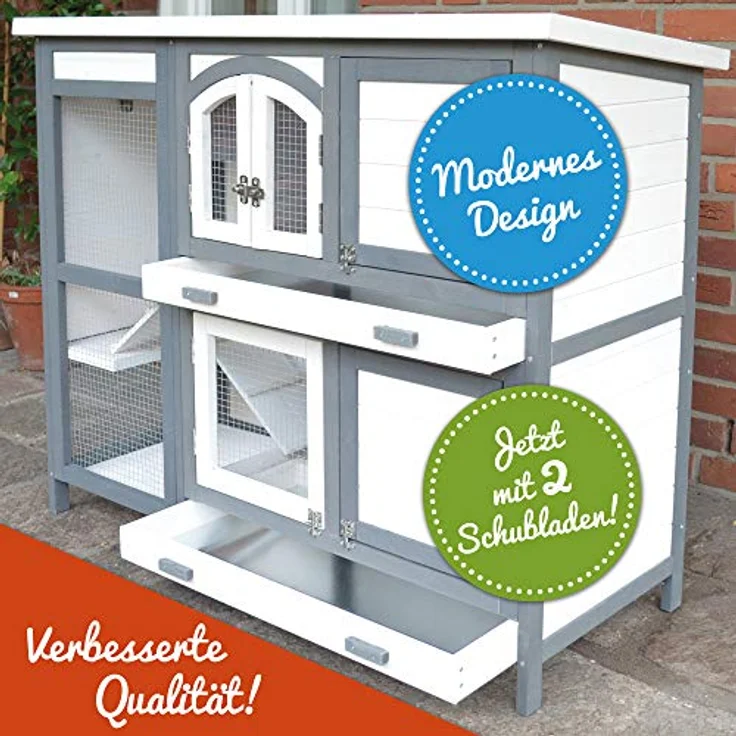zooprinz brandneuer Hasenstall Krümmel - wetterfest und leicht zu reinigen - 2-stöckig, XXL Kotschubladen, ideal für Draußen, Holzvilla für Kleintiere, braun – Bild 2