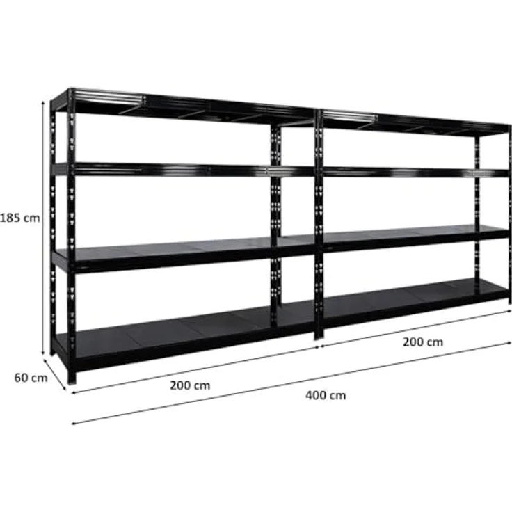 Proregal Schwerlastregal Mega Deal Profi RHINO, 180 x 200 x 60 cm, Traglast 500 kg pro Boden, 4 Böden, schwarz – Bild 2