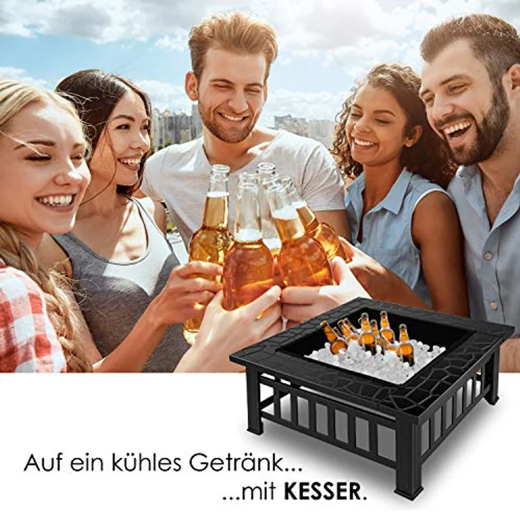 KESSER Feuerstelle mit Grillrost & Grillzange Feuerschale 82x82x50cm, 3in1 Multifunktional Fire Pit für Heizung-BBQ Grill, Garten Terrasse , Metall Feuerkorb mit Schutzhülle Schürhaken Funkenschutz Schwarz (Vierkant) - Preisvergleich – Bild 5