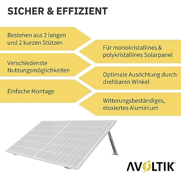 Avoltik Solarpanel Halterung für viele Solarpanel-Größen aus robustem Aluminium inkl. Montageset I Solarmodul Halterung mit verstellbarem Winkel 0°-60° – Bild 5