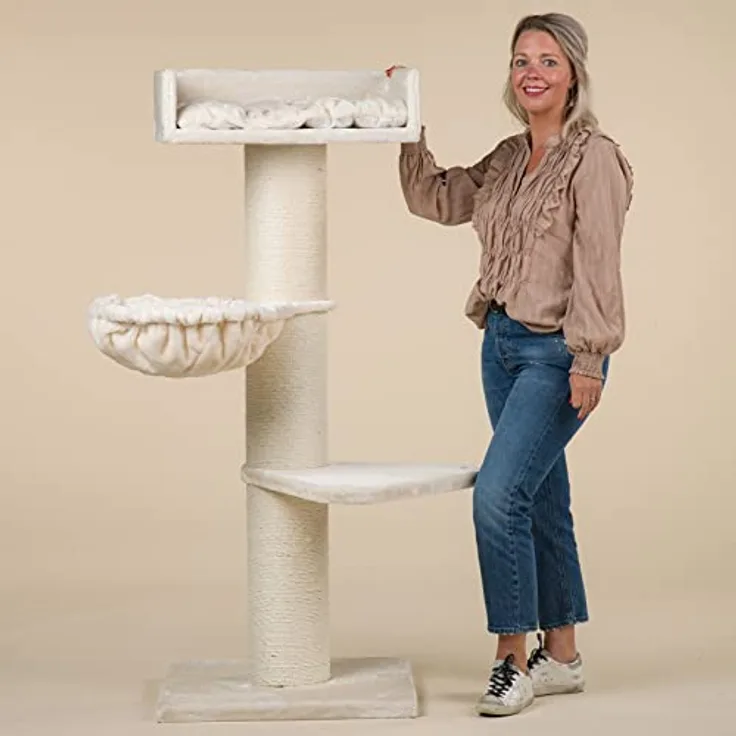 RHRQUALITY kratzbaum Grosse Katzen stabil XXL Royalty katzenkratzbaum für Maine Coon große katzenbaum schwere Katze kletterbaum kratzmöbel Dicker stamm (Deluxe, Beige) - Extrem stabiler Kratzbaum mit 20cmØ Sisalstämmen und 36KG Gesamtgewicht