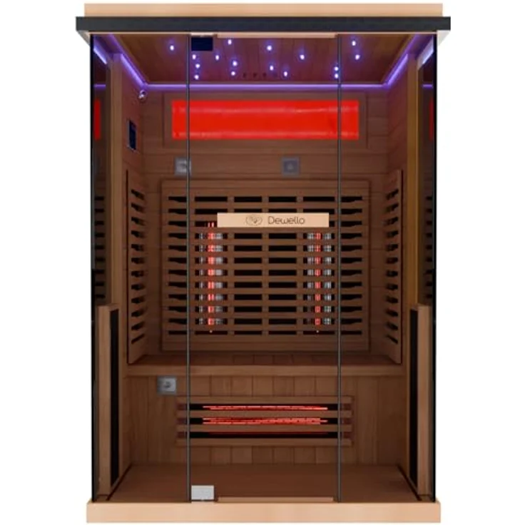 Dewello® Infrarotkabine KENORA 130x105, Infrarotsauna für 1-2 Personen aus Hemlockholz, Dual Therm, Salzsteinoptik – Bild 5
