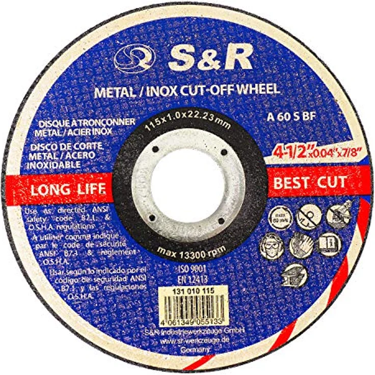S&R Trennscheibe A60 S-BF für Metall, Stahl, Edelstahl/INOX, 115 x 1,0 x 22,23 mm, Set mit 25 Stück für Winkelschleifer – Bild 2