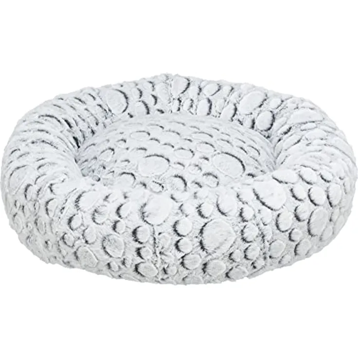 TRIXIE rutschfestes und besonders weiches Tierbett für Hunde Bett Mila, RUND, PLÜSCH, Ø 50 cm, WEIß-GRAU mit abnehmbarem, waschmaschinengeeignetem Bezug und fest integriertem Kissen - 38985