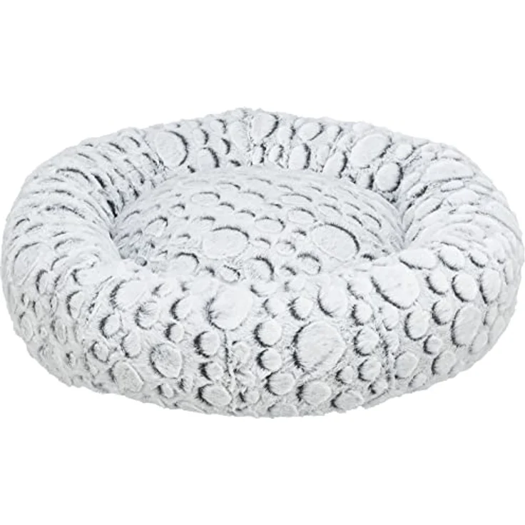TRIXIE rutschfestes und besonders weiches Tierbett für Hunde Bett Mila, RUND, PLÜSCH, Ø 50 cm, WEIß-GRAU mit abnehmbarem, waschmaschinengeeignetem Bezug und fest integriertem Kissen - 38985 – Bild 1