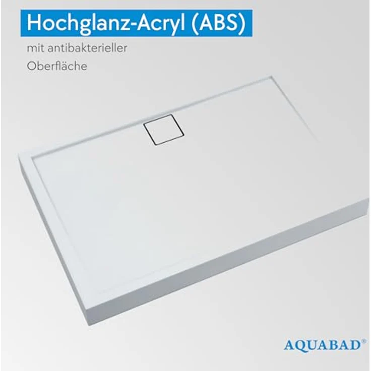 AQUABAD® Duschwanne Komplettset Finca LeakProtect® Smooth White, Rechteck 80x100cm mit Ablaufgarnitur – Bild 4