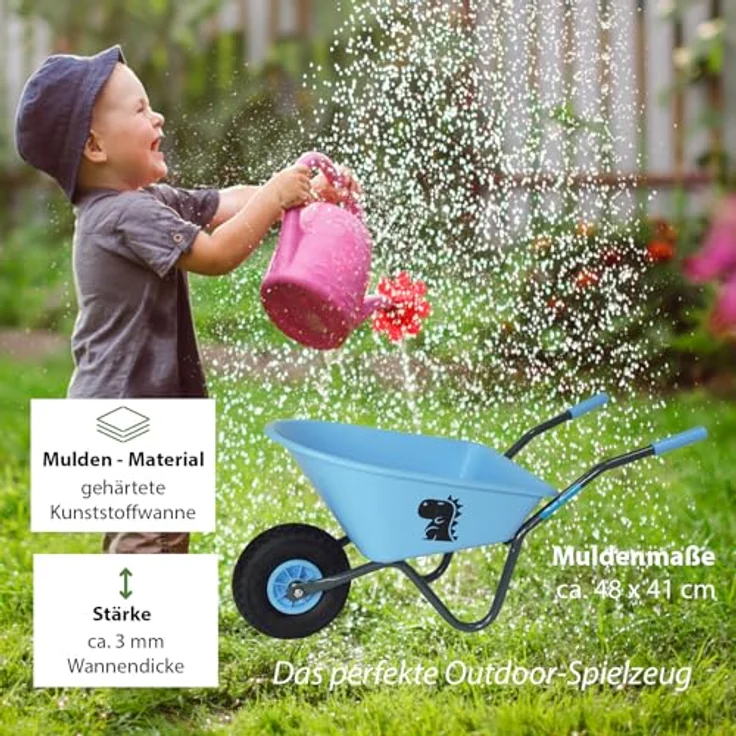 TRUTZHOLM Kinderschubkarre Drache mit PU Rad 20 Liter Volumen, grün – Bild 4