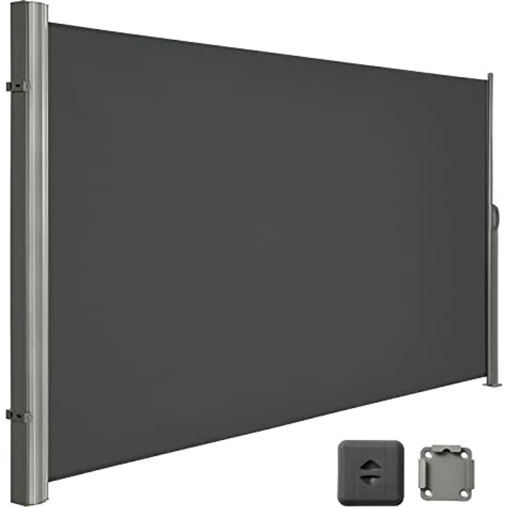 LARMNEE Alu-Seitenmarkise 200 x 450 cm, blickdicht, wasserdicht, UV-Schutz, dunkelgrau – Bild 1