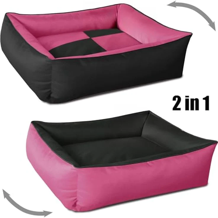 BedDog 2in1 Hundebett MAX Quattro, großes Hundekörbchen aus Cordura, waschbares Hundebett mit Rand, Hundesofa für drinnen, draußen, XL, Candy, pink-schwarz, von BedDog – Bild 2