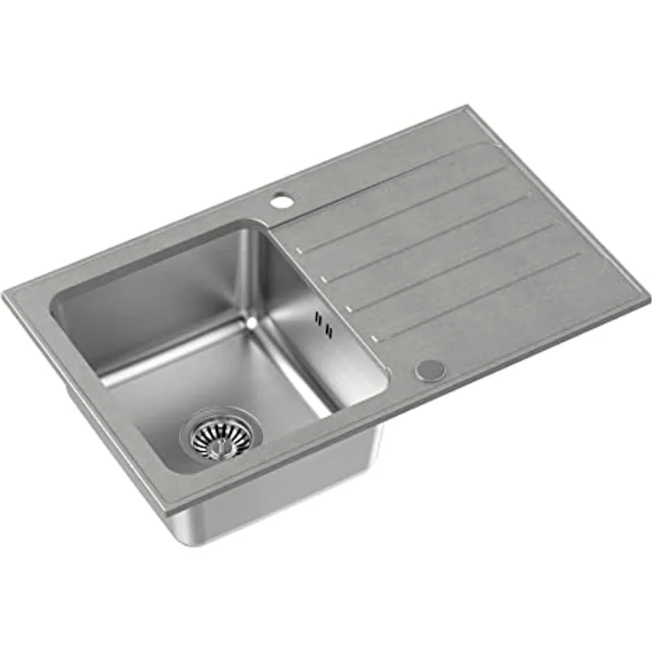 QUADRON Spülbecken Grau | Größe 78 x 48 cm | Edelstahlspüle KENNETH 111 Einzelbecken Küchenspüle mit Stahlkammer | Granit & Edelstahl | mit Siphon und Schraubverschluss | mit Abtropffläche