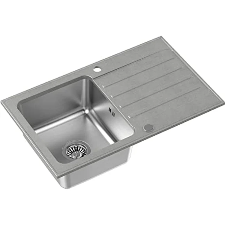 QUADRON Spülbecken Grau | Größe 78 x 48 cm | Edelstahlspüle KENNETH 111 Einzelbecken Küchenspüle mit Stahlkammer | Granit & Edelstahl | mit Siphon und Schraubverschluss | mit Abtropffläche – Bild 1