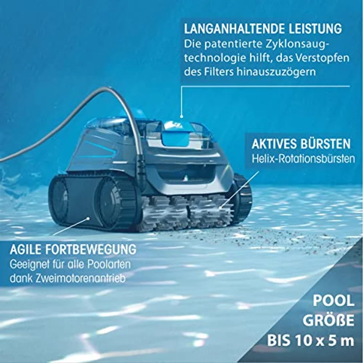 Zodiac CNX 20 Poolroboter Wasserlinie, Poolboden, Poolwände, für Pools bis 10 x 5 m, 150 W, 18 m Kabellänge, 2,5 h Laufzeit, 8 kg – Bild 2