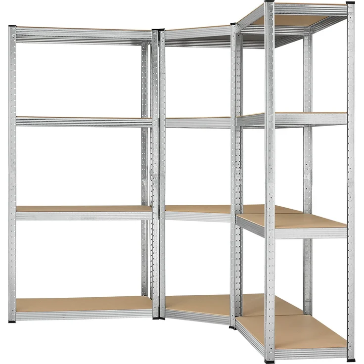 3er Metall Regalsystem Easy | 1 Eckregal & 2 Lagerregale | 12 MDF Holz Böden | 960 kg | verzinkt | Stecksystem | Schwerlastregal Steckregal | Juskys – Bild 9