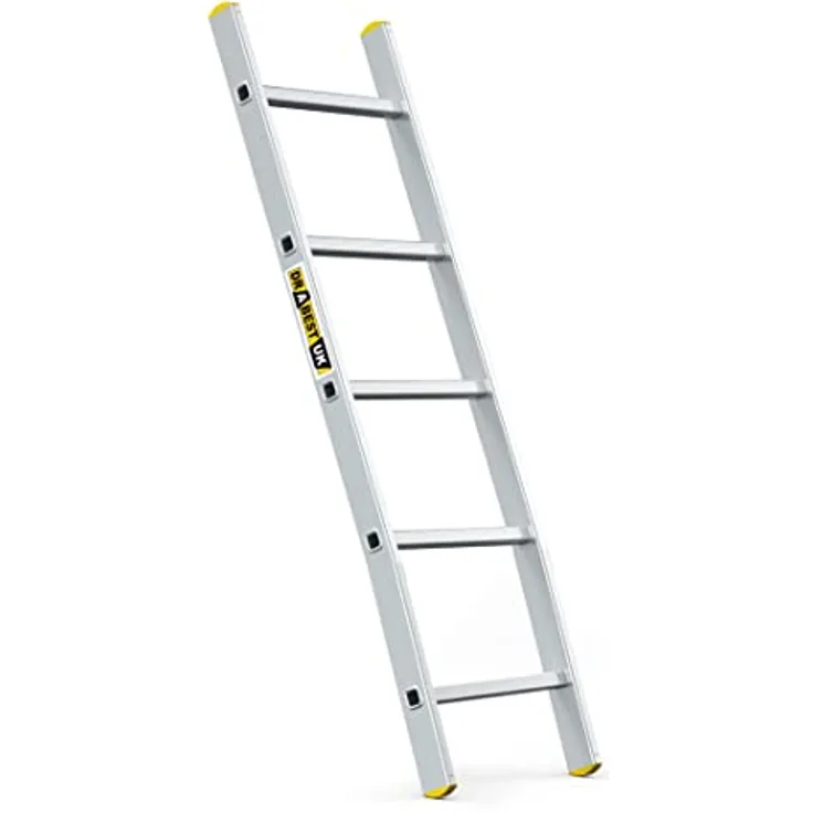 DRABEST Leiter PRO Serie Aluleiter 5 Sprossen Anlegeleiter Stufenanlegeleiter bis 150 kg belastbar Hausleiter mit kostenloser Haken