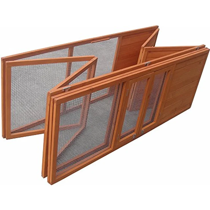 Mucola Freilaufgehege klappbar Kleintierstall draußen Outdoor Hasenstall 160x119x60cm aus Holz mit Gitter und Ausbruchsperre, Freilauf - Mucola Freigehege, Braun – Bild 3