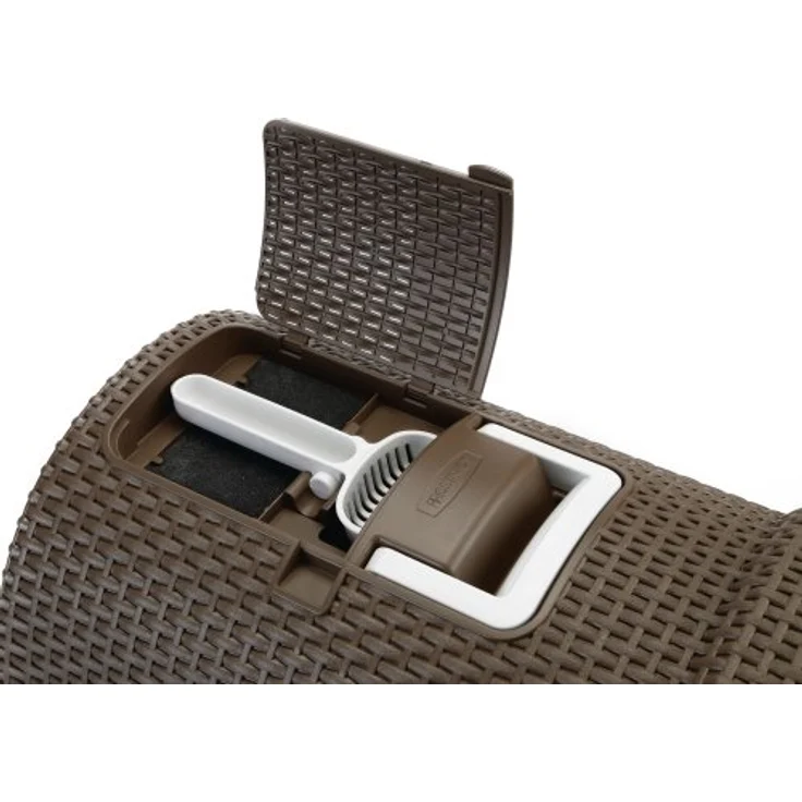 Curver petlife Katzentoilette mit Deckel, Katzenklo inklusive Schaufel, Moderne Rattangeflecht-Optik, Mokka, 51,5 x 38,5 x 40 cm – Bild 3