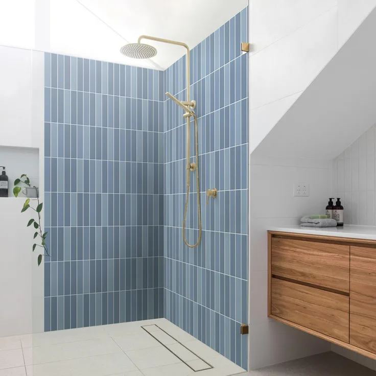 Apalis Home Duschrückwand selbstklebend, 0.35 mm wasserfestes Wandpaneel in blau, Fugenlose Fliesenoptik, Smart matt, 80x190 cm