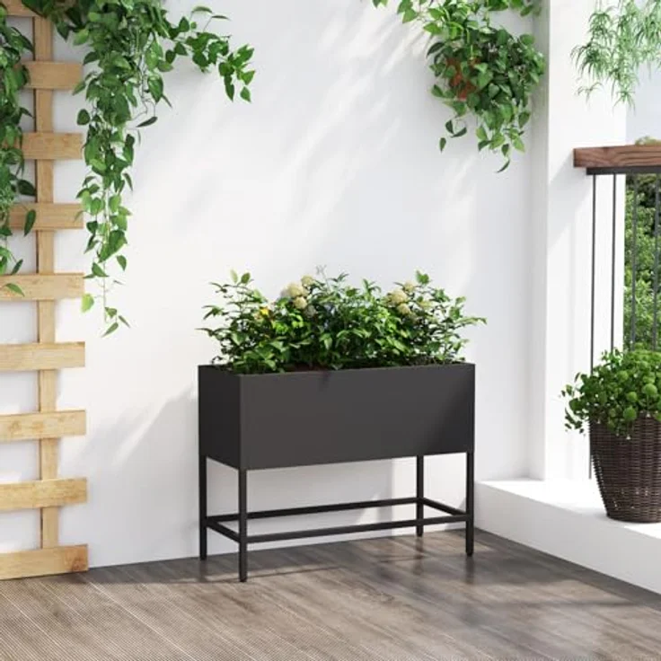 vidaXL Hochbeet 60x26x45 cm, Rechteckiger Pflanzer aus mattem Schwarz Stahl für Innen und Außen – Bild 4