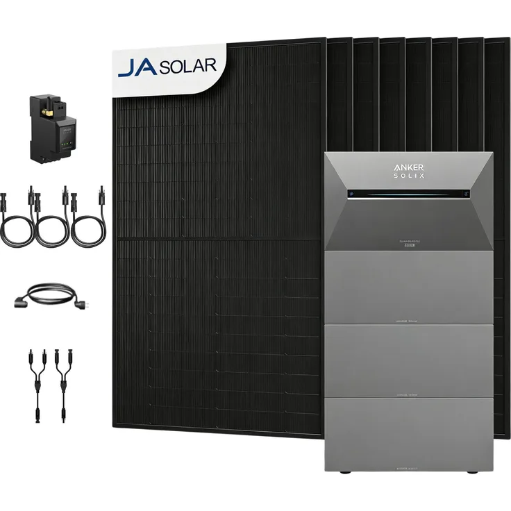 Powerness Balkonkraftwerk mit Anker SOLIX Solarbank 3 E2700 Pro, 2688 kWh Speicher, 3x BP2700 Erweiterungsakku, 8x 500Wp Glas-Glas PV Paneele, smarter Zähler