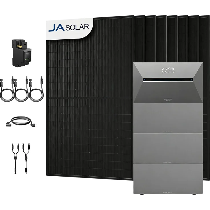 Powerness Balkonkraftwerk mit Anker SOLIX Solarbank 3 E2700 Pro, 2688 kWh Speicher, 3x BP2700 Erweiterungsakku, 8x 500Wp Glas-Glas PV Paneele, smarter Zähler