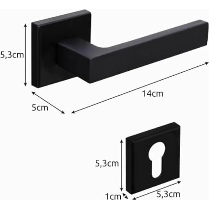 Generico 1 Paar Türgriffe für Innentüren, moderner schwarzer quadratischer Griff mit Design-Rosette, universal einsetzbar, inklusive Befestigungsset für rechts/links – Bild 3