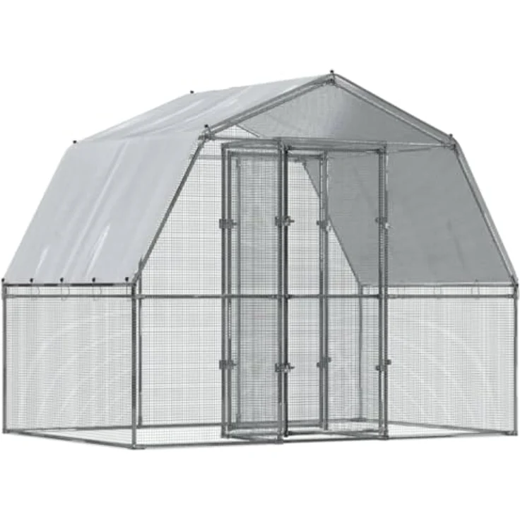 vidaXL Hühnerkäfig 2 Stk., Hühnerstall mit Wasserfestes Dach Tür, Freilaufgehege für Hühner Kleintiere, Hühnerhaus Kleintierstall, Silbern Verzinkter Stahl – Bild 1