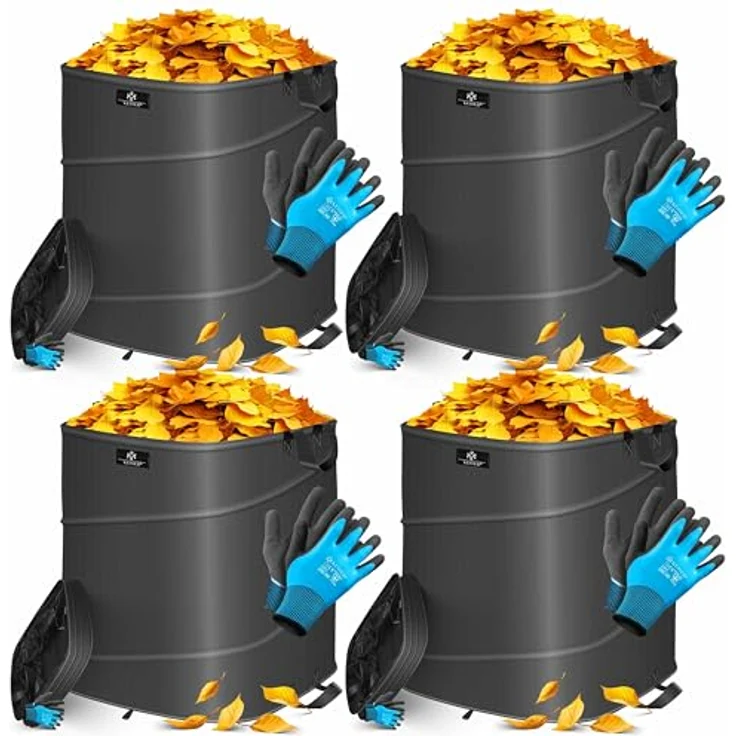 KESSER® Pop-Up-Gartensack Set 4x 175L, selbststehend, robust und faltbar, inkl. Handschuhe für Gartenabfälle und Grünschnitt – Bild 1