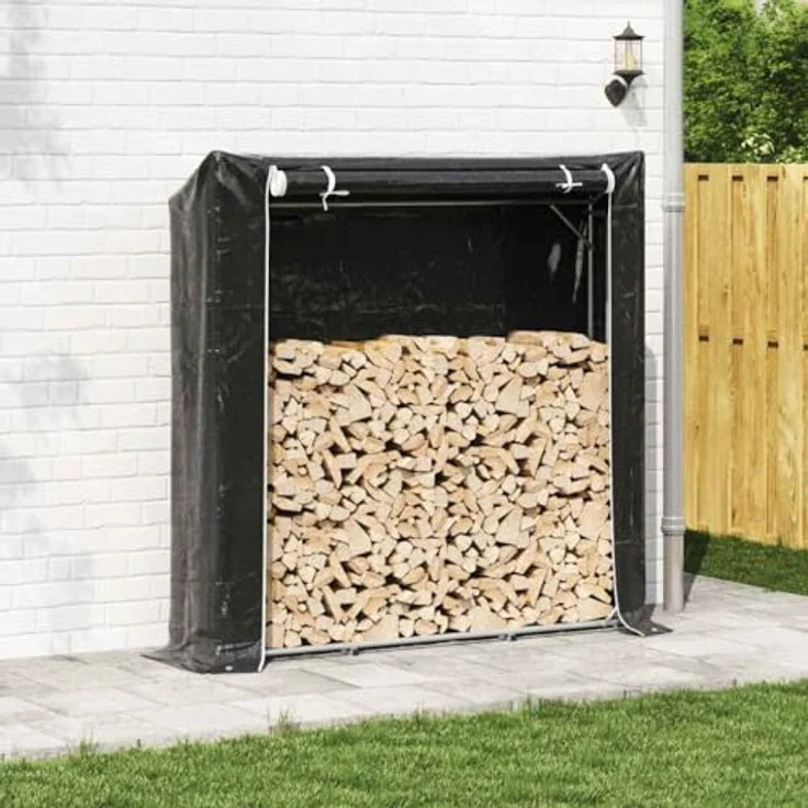 vidaXL Brennholzregal mit Regenschutz, 200x40x200 cm, verzinkter Stahl, großes Fassungsvermögen, erhöhtes Design, wetterfest – Bild 3