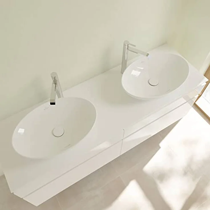 Villeroy & Boch Aufsatzwaschtisch LOOP & FRIENDS, Waschbecken 560x380mm, für wandmontierte Armatur, inklusive Ausschnittschablone, weiß – Bild 4