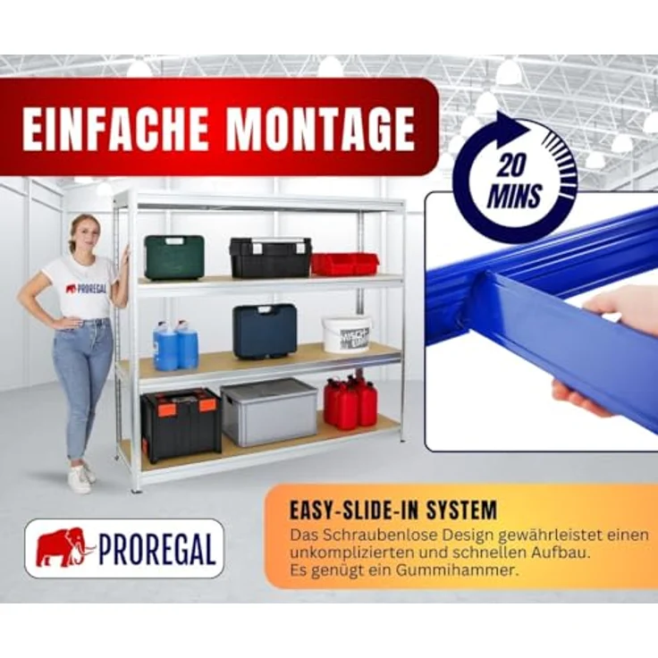 PROREGAL Schwerlastregal Dino Extra Breit 180x200x60 cm, Fachlast 450kg, Verzinkt - Kellerregal, Lagerregal, Weitspannregal 60 cm tief – Bild 5