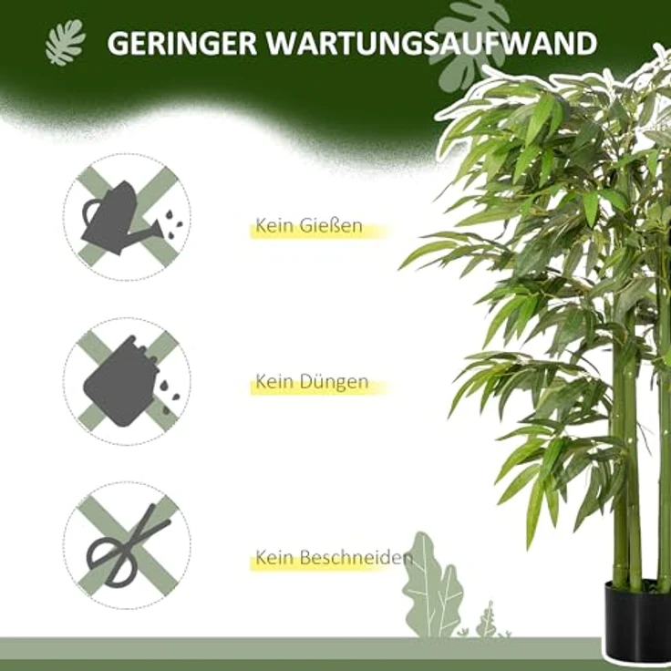 HOMCOM Kunstpflanze groß 140 cm Bambus im Topf, künstliche Pflanze für Wohnzimmer Schlafzimmer Büro Garten, pflegeleicht, grün – Bild 6