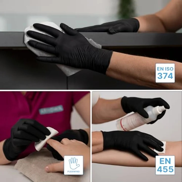 ARNOMED Nitrilhandschuhe Schwarz, 200x Einweghandschuhe M, puderfrei, latexfrei, reißfest, ideal für hygienische Arbeiten – Bild 5