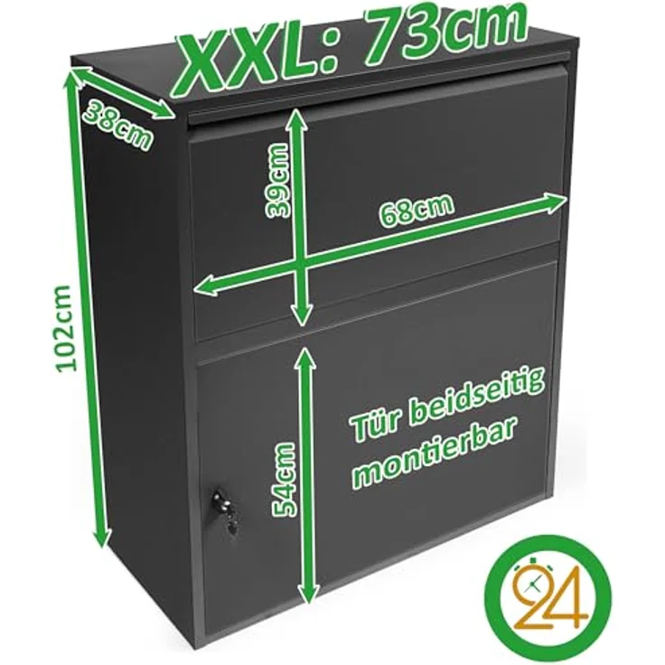 Ondis24 Korona Paketbox Postbox XXL 103 cm x 73 cm Schwarz - mit Paketsafe, für Pakete, Päckchen, Warensendungen und Briefe – Bild 2