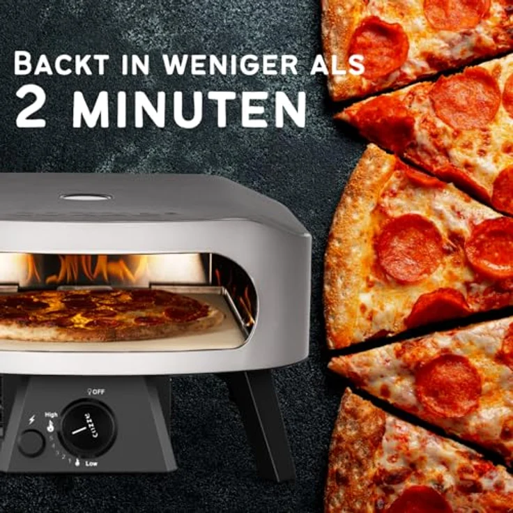 COZZE Gas-Pizzaofen Classic 13", 6 kW Edelstahlbrenner, Backtemperatur bis 450°C, inkl. Pizzastein, tragbar, Grillfläche 34 x 34 cm – Bild 2