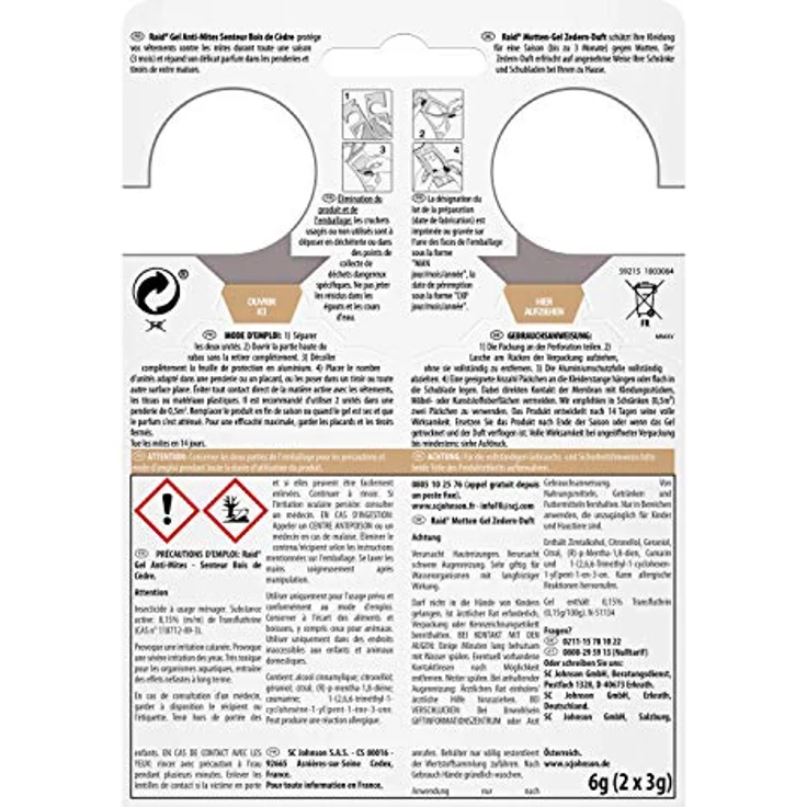 Raid (Paral) Motten-Gel, Mottenschutz für den Kleiderschrank, Mottenfalle mit Zedern-Duft, 3er Pack (3 x 2 Stück) – Bild 3